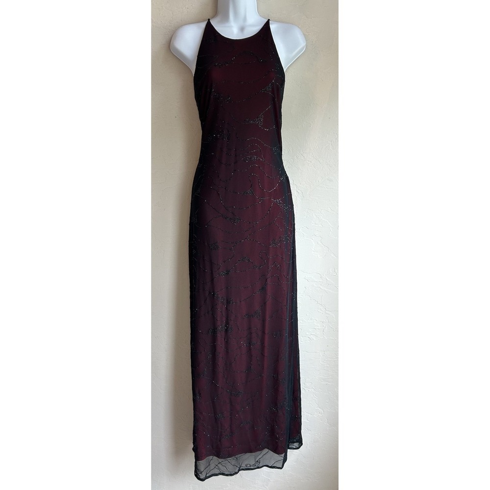 Vintage 90s Y2K Reggio Maxi Slip Dress 6 Formal Goth Mesh Whimsigoth Glitter